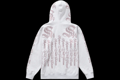 Supreme Grey Rhinestone Zip Up Hooded Sweatshirt (X-Large)