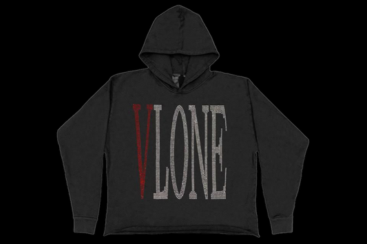 Vlone Black Staple Red Rhinestone Hoodie (Medium)