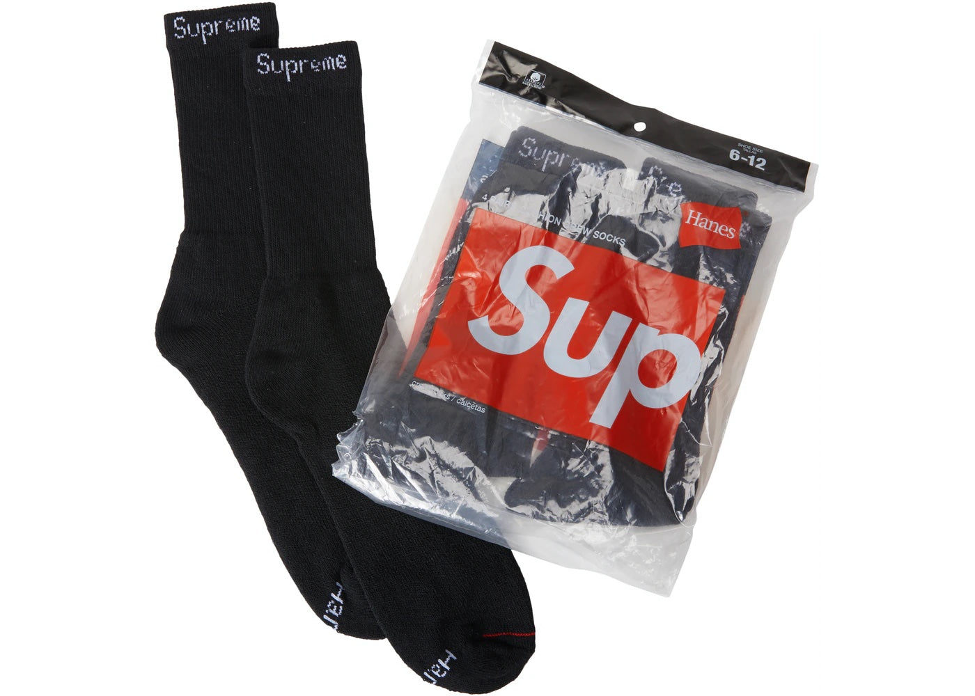 Supreme®/Hanes® Black Crew Socks (4 Pack)