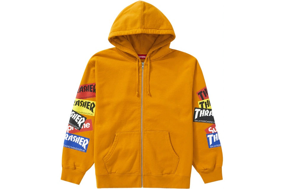 Supreme x Thrasher Yellow/Gold Multi Logo Zip-Up Hoodie (X-Large)