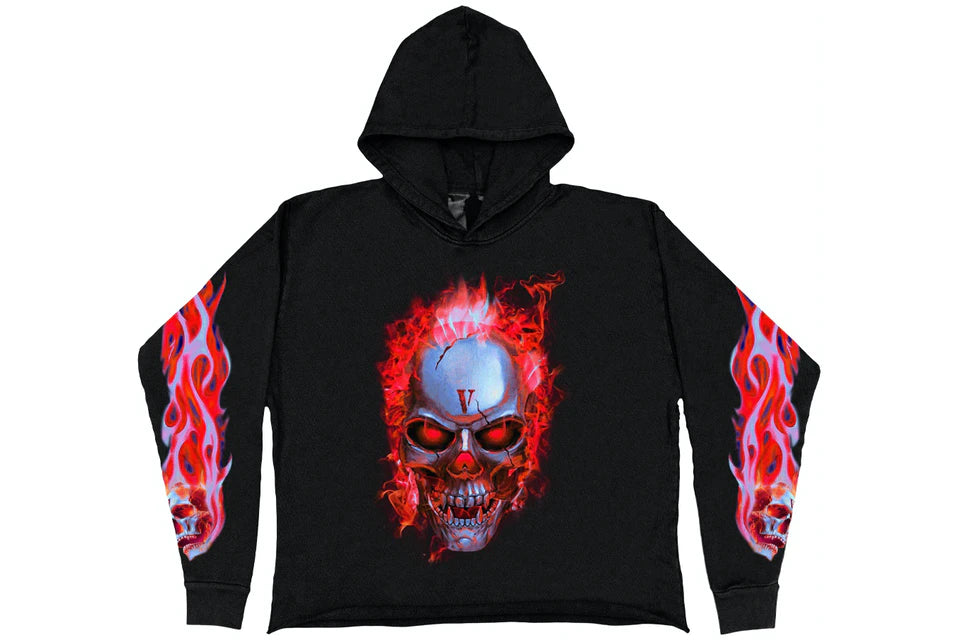 Vlone Black Skully Red Flame Hoodie (Large)